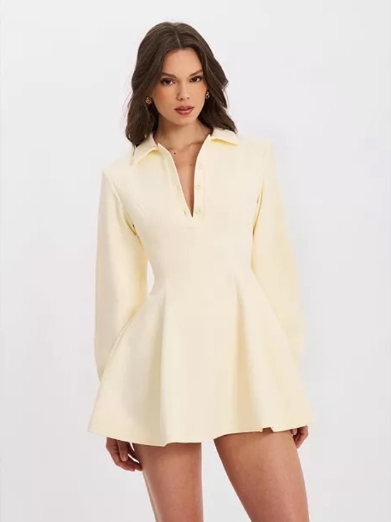 Miss Circle Dresses & Skirts - Miss Circle Women's Obelia Off White Long Sleeve Polo Mini Dress. NWT Size XS